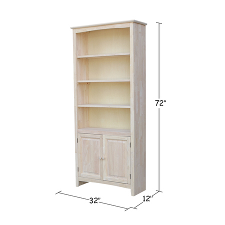 International Concepts Shaker Bookcase, 72"H, Ready to Finish K-SH-3227A-SH-322D